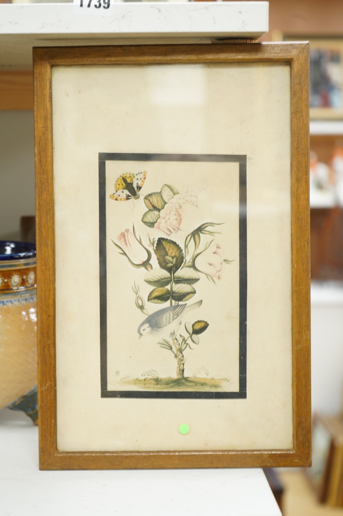 Persian school, Bird amongst flowers, signed, watercolour, 18 x 10cm